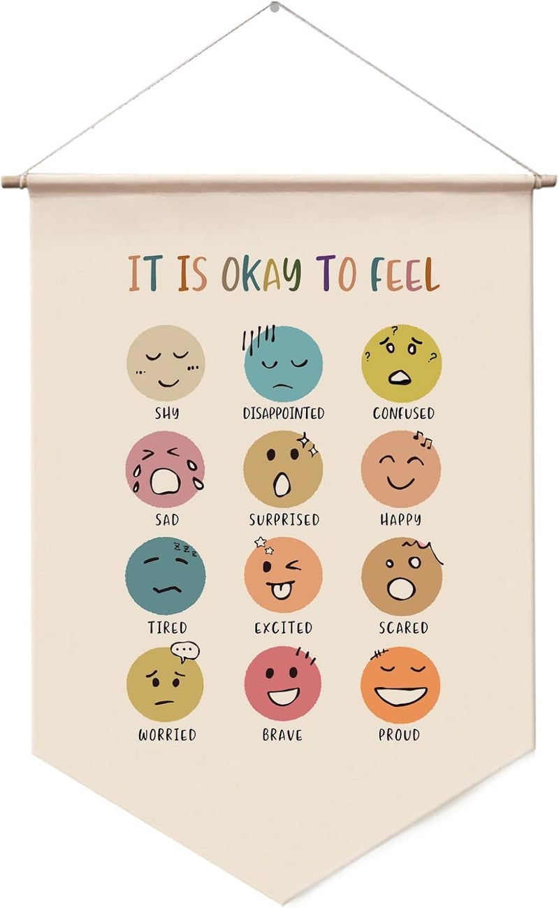 WCDHOR It Is Okay To Feel, Mental Health Wall Hanging, Playroom Decor, Child Wall Art, Back To School, Teacher Gifts, Boho Classroom Decor, Classroom Banner, Classroom Wall Decor, Wall Banner Decor - Image 1